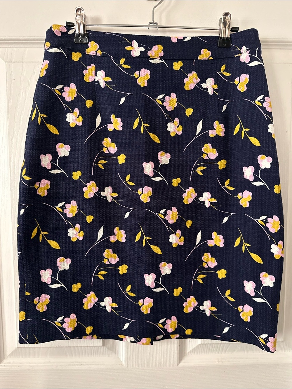Boden Navy Pencil Skirt with Pink & Yellow Floral Print